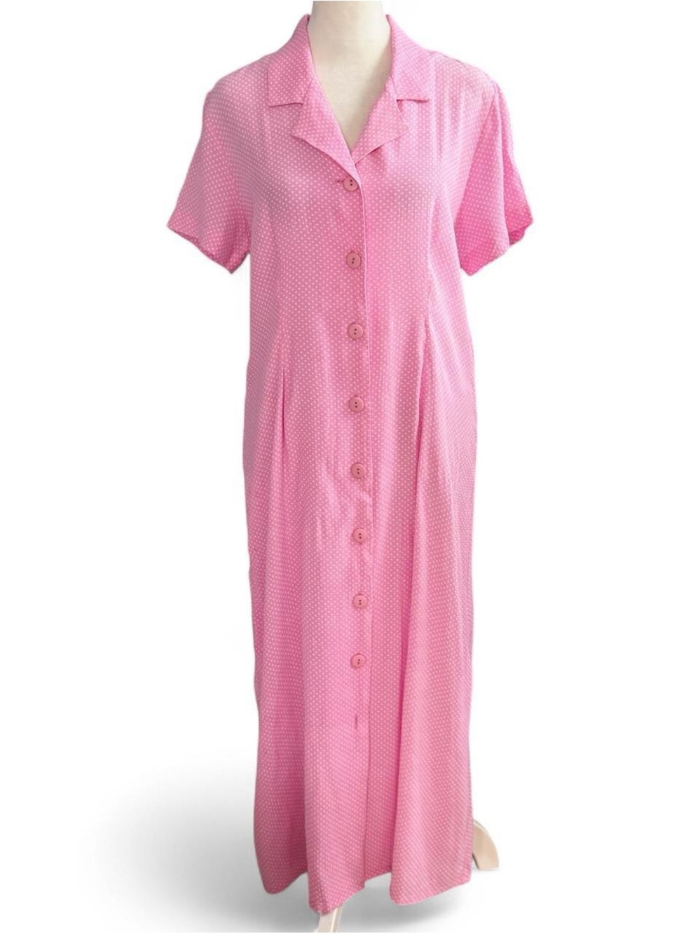 Vintage Sostanza Pink Polka Dot Button-Down Maxi Dress – Size S 🎀🌸